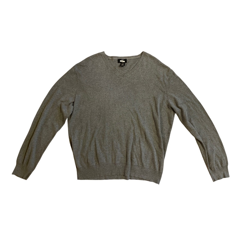 Calvin Klein Mens Gray V Neck Sweater Long Sleeve Cotton‎ Modal Size L Preppy